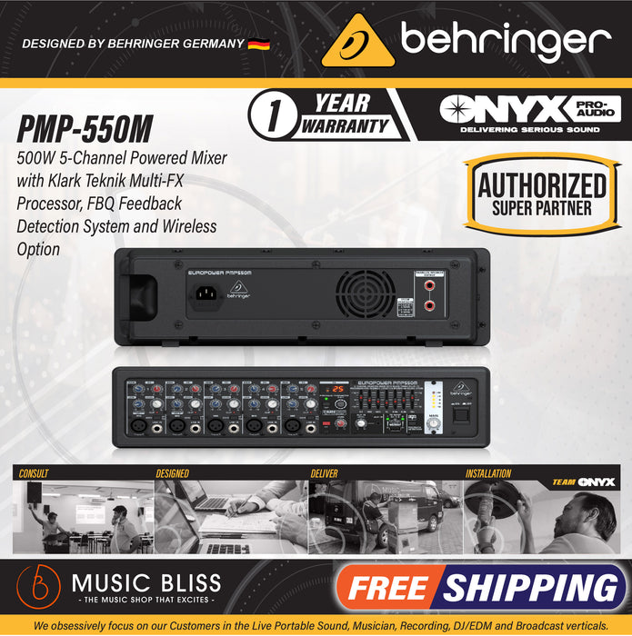 Behringer Europower PMP550M 5-channel 500-Watt Powered Mixer - Music Bliss Malaysia