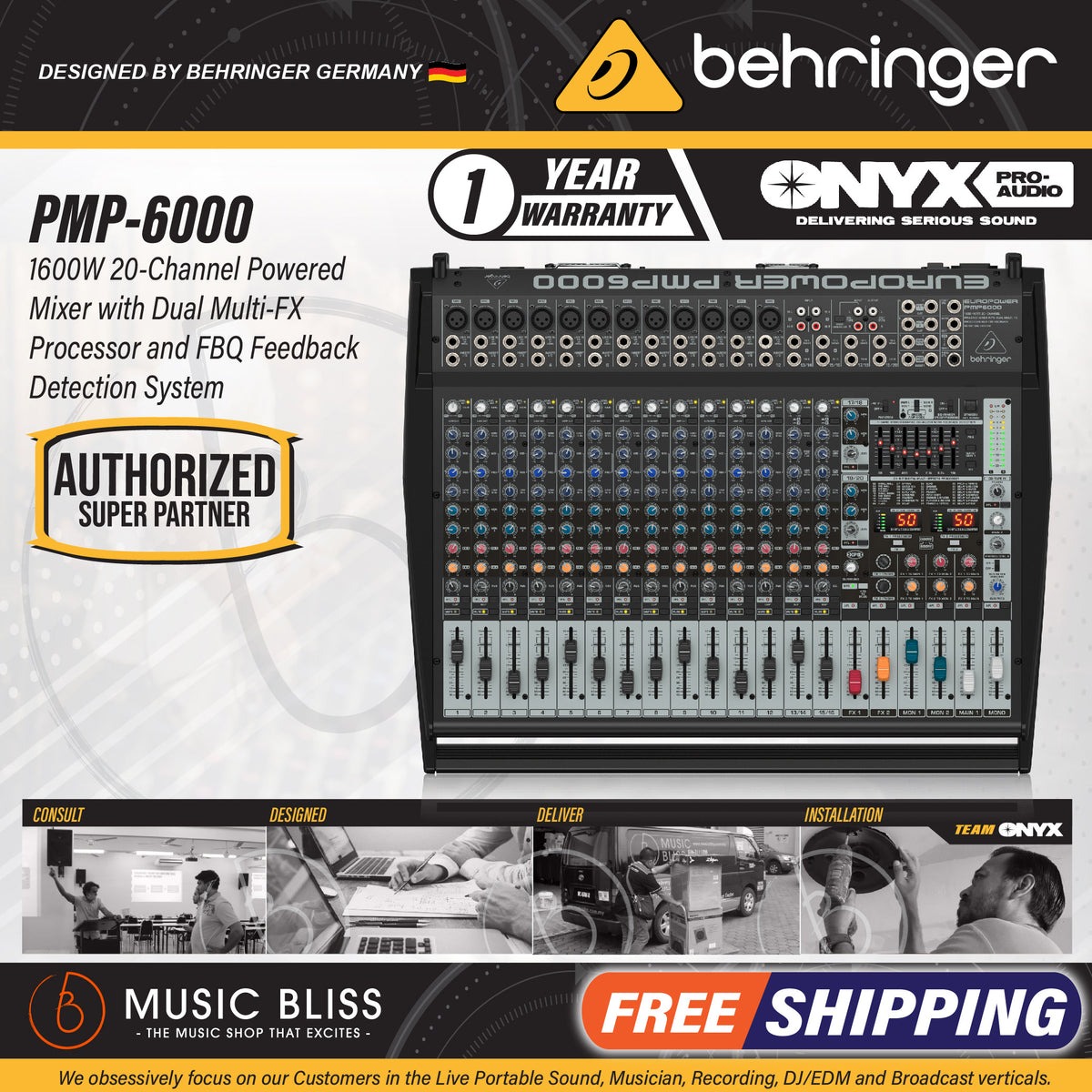 Behringer Europower PMP6000 20-channel 1600-Watt Powered Mixer | Music ...