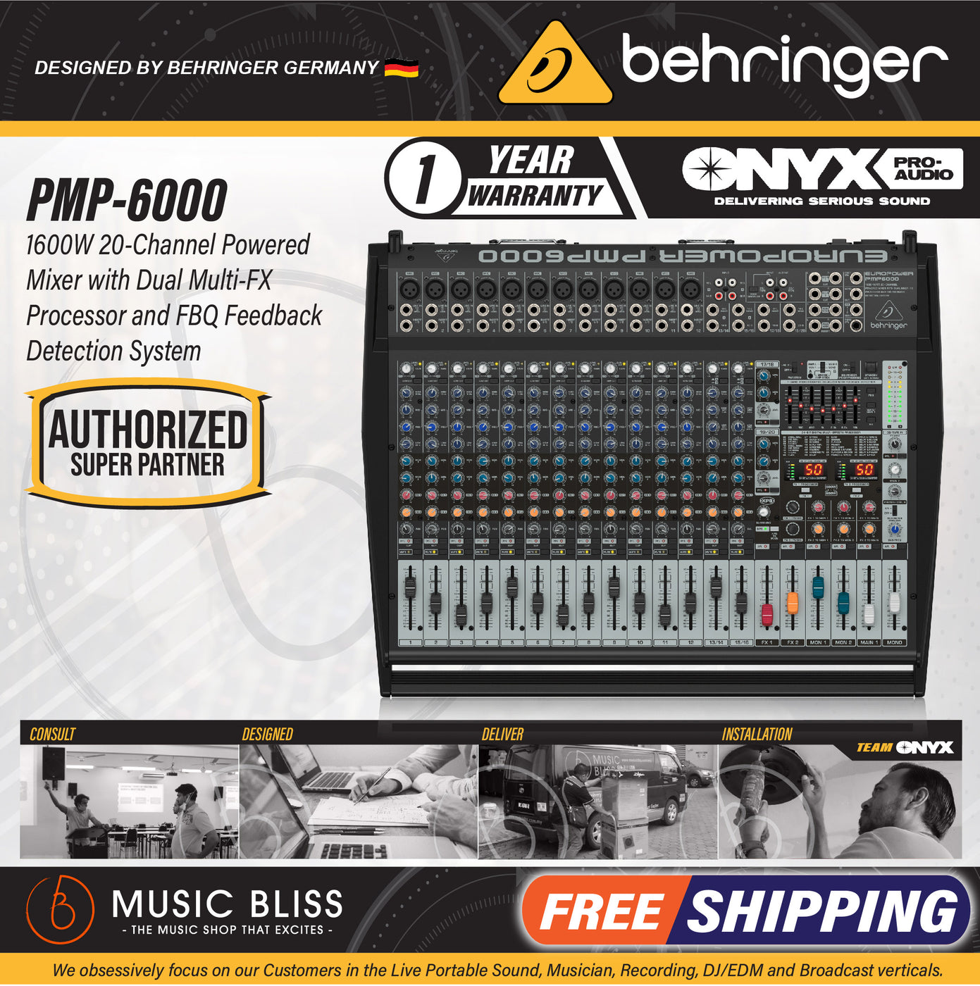 Behringer Europower PMP6000 20-channel 1600-Watt Powered Mixer | Music ...
