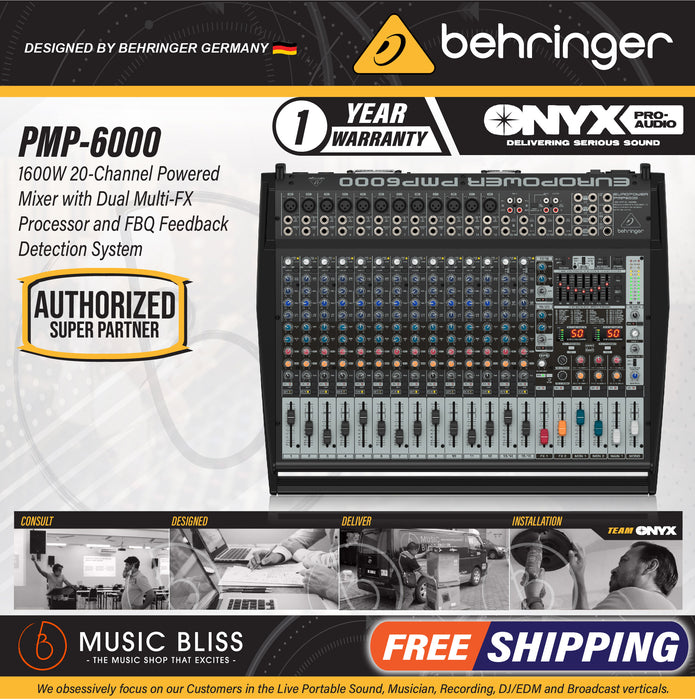 Behringer Europower PMP6000 16-channel 1600-Watt Powered Mixer - Music Bliss Malaysia