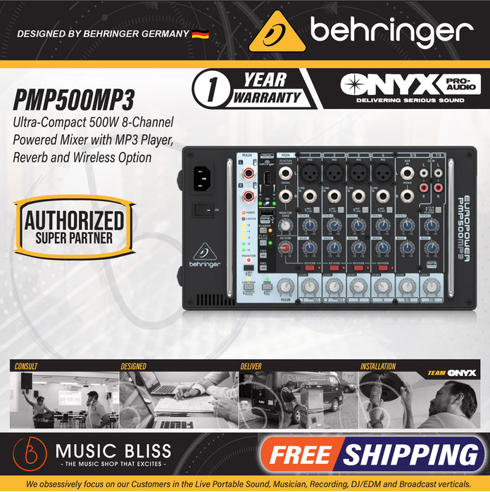 Behringer Europower PMP500MP3 8-channel 500W Powered Mixer - Music Bliss Malaysia