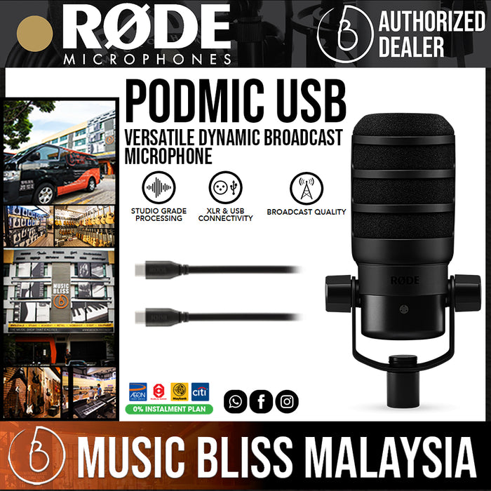 Rode PodMic USB and XLR Dynamic Broadcast Microphone - Music Bliss Malaysia