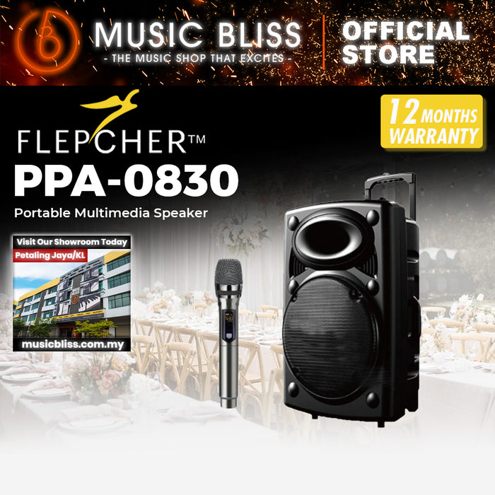 Flepcher PPA-0830 Portable Speaker 8", 300W with 1 Wireless Microphone