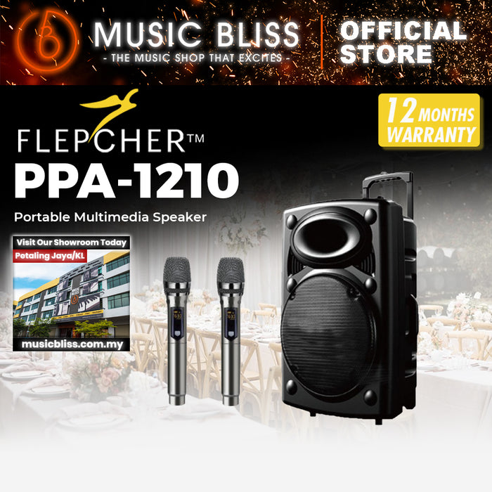 Flepcher PPA-1210 Portable Speaker 12", 1000W with 2 Wireless Microphones