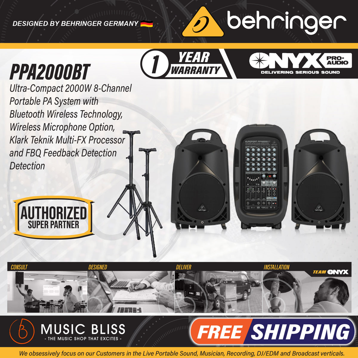 Behringer Europort PPA2000BT Portable PA System Set (PPA-2000BT