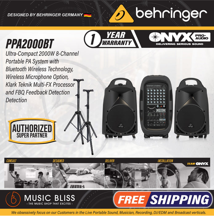 Behringer Europort PPA2000BT Portable PA System Set with Speaker Stands - Music Bliss Malaysia