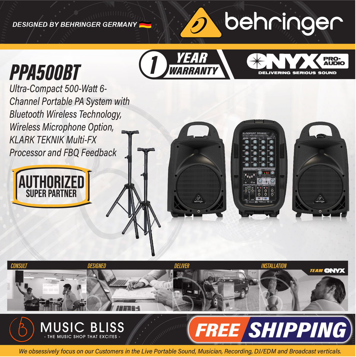 Behringer Europort PPA500BT Portable PA System Set (PPA-500BT