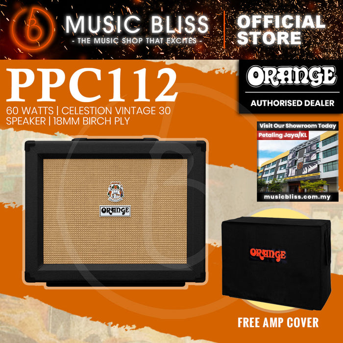 Orange PPC112 60-watt 1x12 Celestion V30 Speaker Cabinet - Black w/ Free Cover