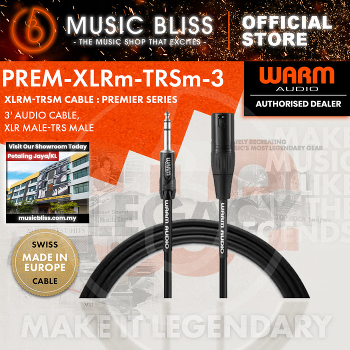 Warm Audio Premier Gold XLR Male to TRS Male Cable - 3-foot (Prem-XLRm-TRSm-3')