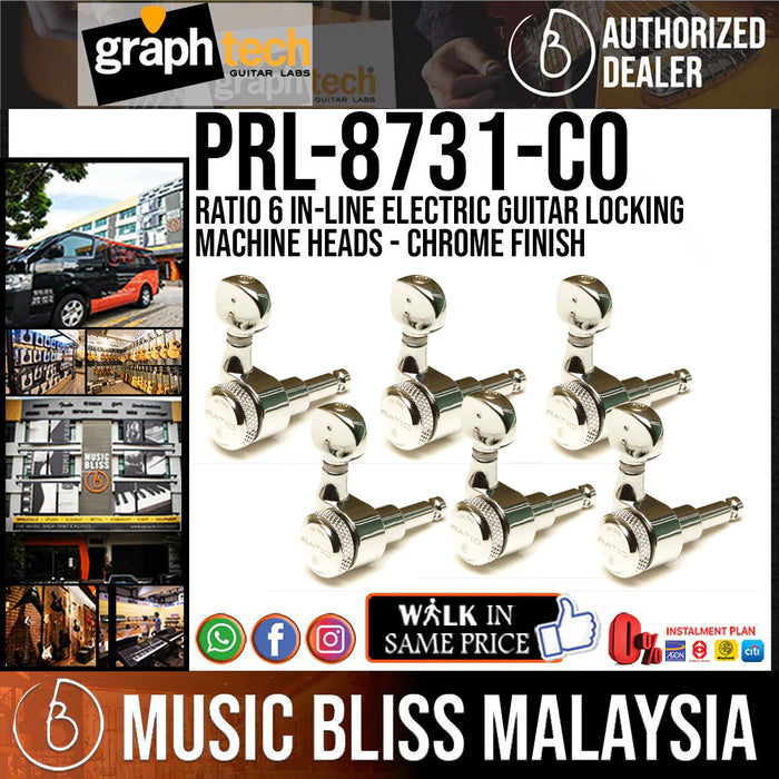 Graph Tech PRL-8731-C0 Ratio 6 In-Line Electric Guitar Locking Machine Heads - Classic Style / Chrome Finish - Machine Head for Fender & Other 6-In-Line Guitars - Music Bliss Malaysia