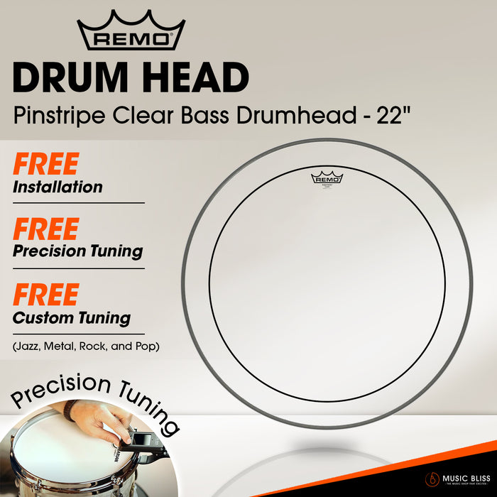 Remo  Pinstripe Clear Bass Drumhead - 22" [Free In-Store Installation]
