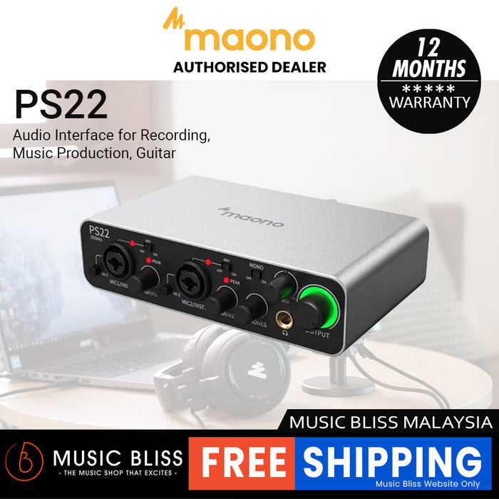MAONO PS22 Gray USB Audio interface for PC with 60 dB Pro-preamp, 24bit/192kHz, Dual USB interface for PC&Smartphone, Routing Software for Home Recording, Music Production, Guitar, Podcast, Streaming