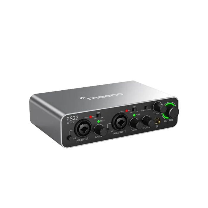 MAONO PS22 Gray USB Audio interface for PC with 60 dB Pro-preamp, 24bit/192kHz, Dual USB interface for PC&Smartphone, Routing Software for Home Recording, Music Production, Guitar, Podcast, Streaming