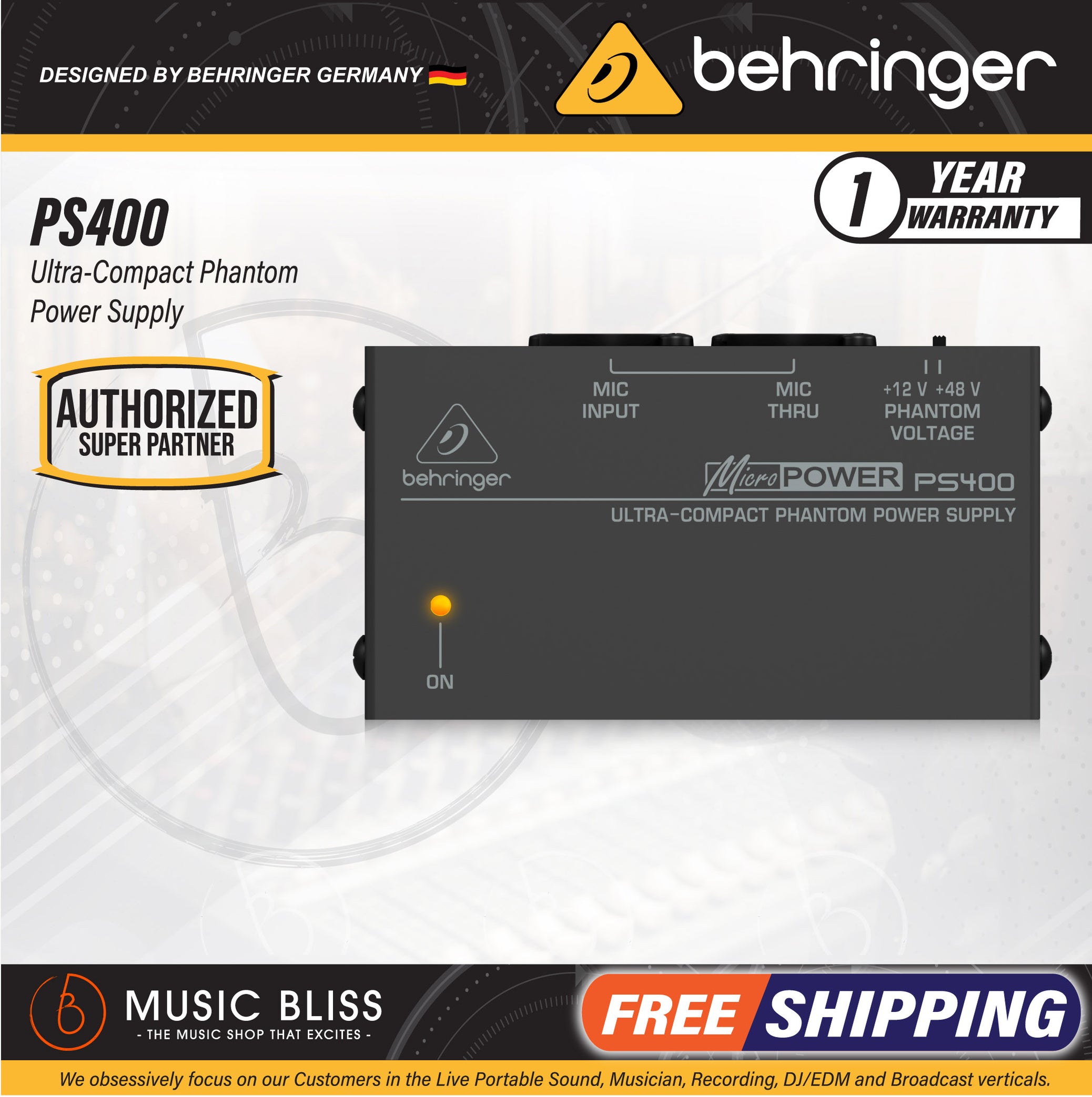 Behringer MicroPower PS400 Phantom Power Supply | Music Bliss Malaysia