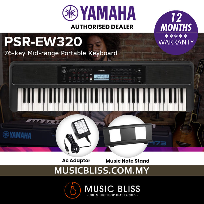 Yamaha PSR-EW320 76-key Portable Keyboard with Original Adapter - Music Bliss Malaysia
