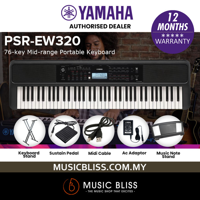 Yamaha PSR-EW320 76-key Portable Keyboard with Original Adapter - Music Bliss Malaysia