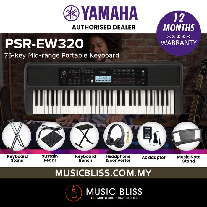 Yamaha PSR-EW320 76-key Portable Keyboard with Original Adapter - Music Bliss Malaysia