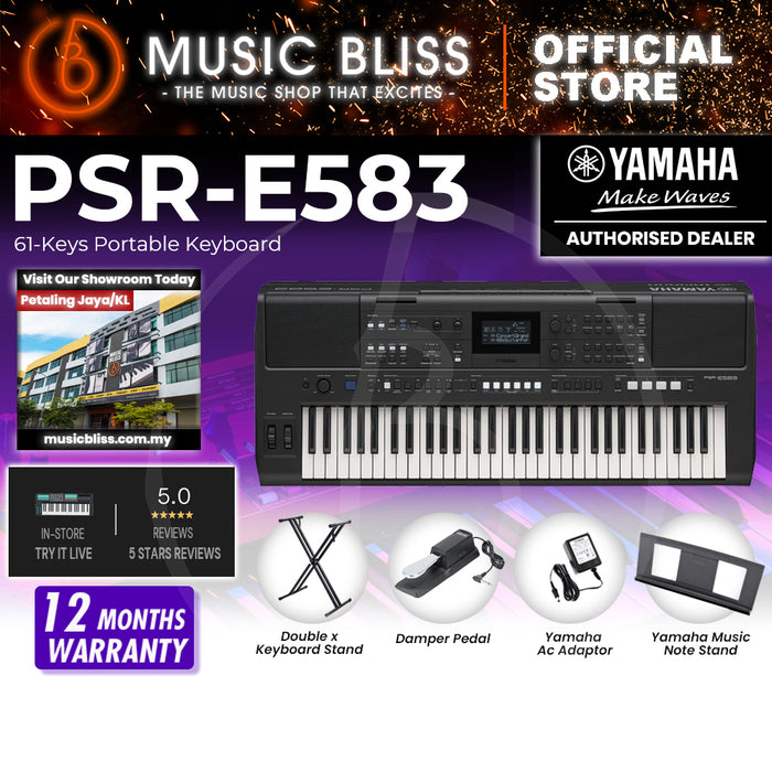 Yamaha Keyboards PSR-E583 61-Keys Portable Keyboard with Original Adapter
