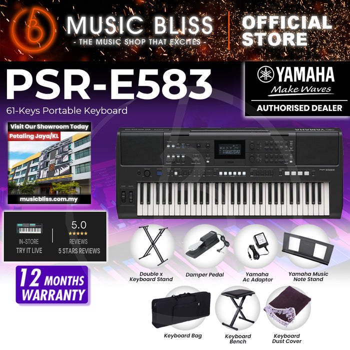 Yamaha Keyboards PSR-E583 61-Keys Portable Keyboard with Original Adapter
