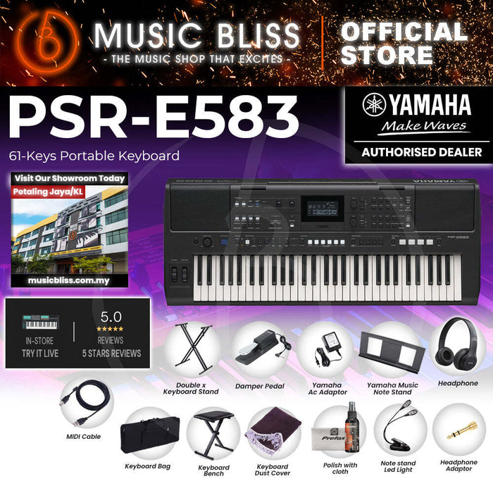 Yamaha Keyboards PSR-E583 61-Keys Portable Keyboard with Original Adapter
