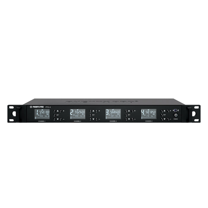 Phenyx Pro PTC-4 Wireless Conference Microphone System 4x50 UHF Frequencies Auto Scan 4 Gooseneck Mics