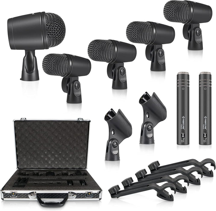 Phenyx Pro PTD-10 Drum Microphone Kit, Drum Mics 7-Pieces, Full Metal Wired Dynamic Drum Mic Set for Bass/Tom/Snare/Hi-hat Cymbals - Music Bliss Malaysia