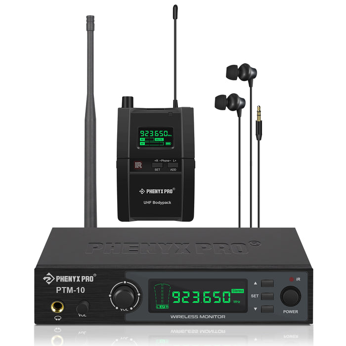 Phenyx Pro Best Budget Wireless PTM-10-1B Stereo Wireless in Ear Monitor System Bodypack Receiver, Performance with 89 Adjustable Frequencies, 500MHz