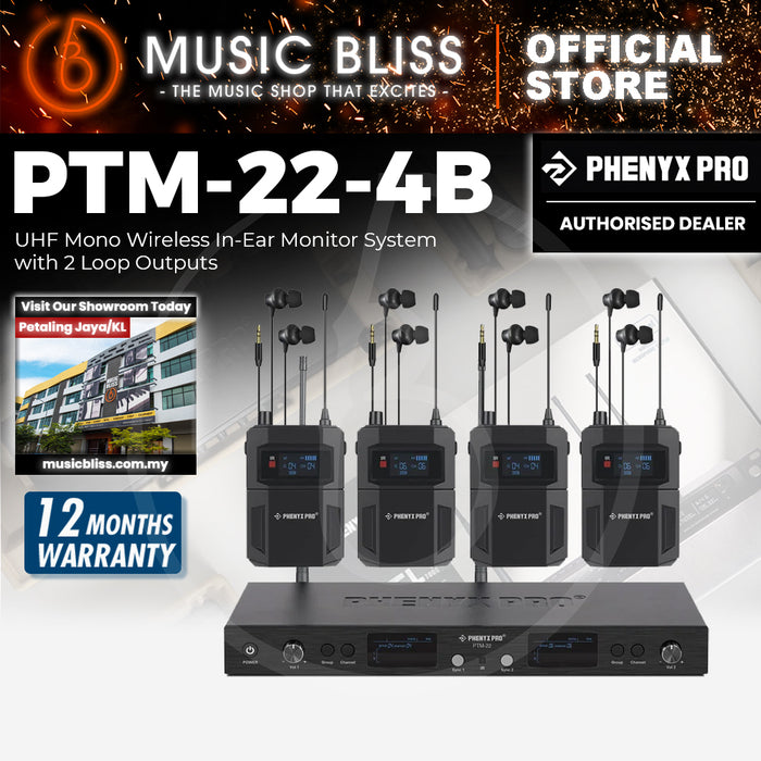 Phenyx Pro PTM-22-4B UHF Mono Wireless In-Ear Monitor System with 2 Loop Outputs
