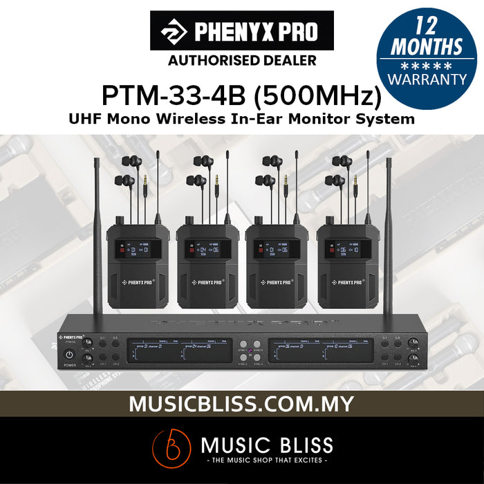 Phenyx Pro PTM-33-4B UHF Mono Wireless In-Ear Monitor System with 4 Bodypacks