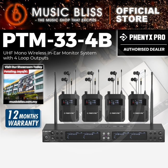 Phenyx Pro PTM-33-4B UHF Mono Wireless In-Ear Monitor System with 4 Bodypacks