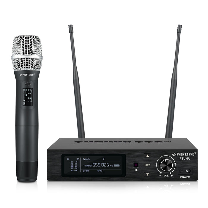 Phenyx Pro Best Budget Wireless PTU-1U-1H UHF Professional Dynamic Microphone, 328ft Range, Ideal for Singing, Stage & Studio