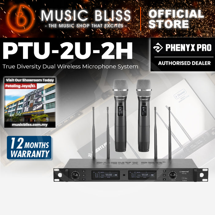 Phenyx Pro PTU-2U-2H Wireless Microphone System, True Diversity Dual Cordless Microphone Set, Professional UHF Handheld Wireless Microphones w/Auto Scan, 2x1000 Channels, 328ft for Stage & Studio