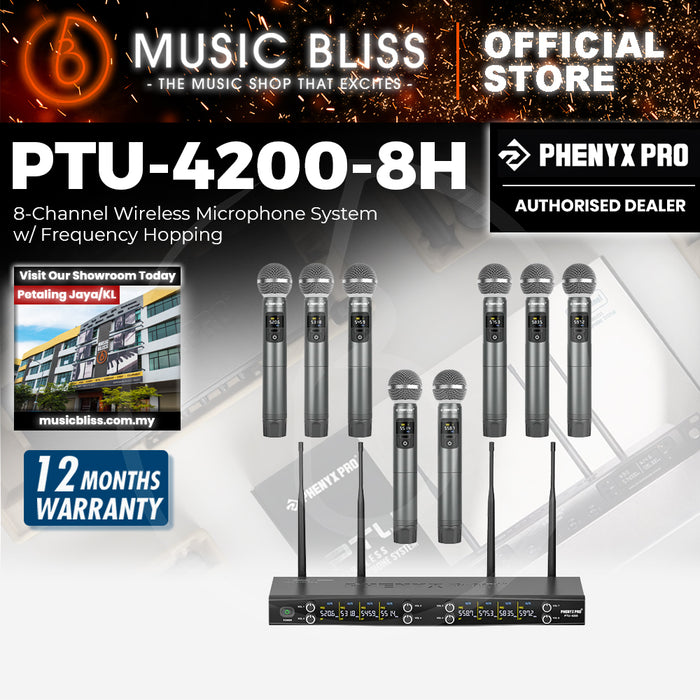 Phenyx Pro PTU-4200-8H 8-Channel Wireless Microphone System w/ Frequency Hopping