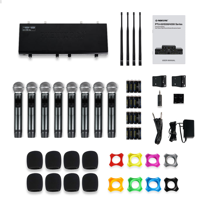 Phenyx Pro PTU-4200-8H 8-Channel Wireless Microphone System w/ Frequency Hopping