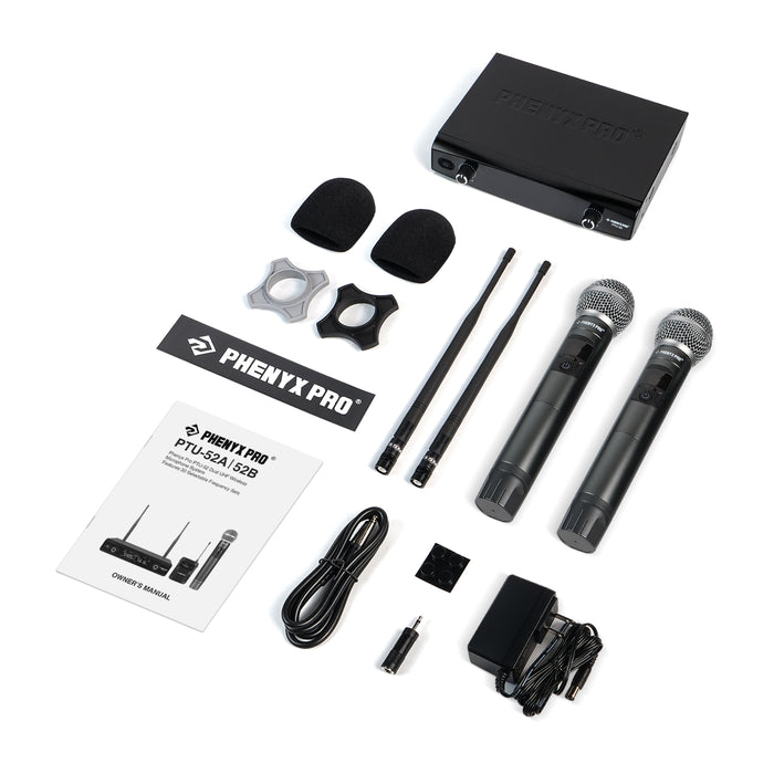 Phenyx Pro Best Budget Wireless PTU-52-2H Handheld UHF Wireless Microphone System, 200ft Range, Ideal for Singing, Karaoke, Church, DJ