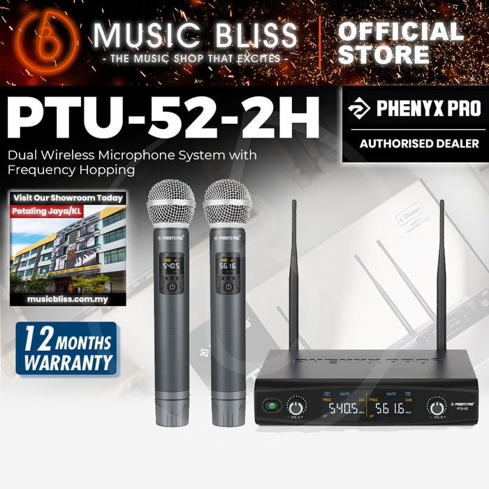 Phenyx Pro Best Budget Wireless PTU-52-2H Handheld UHF Wireless Microphone System, 200ft Range, Ideal for Singing, Karaoke, Church, DJ