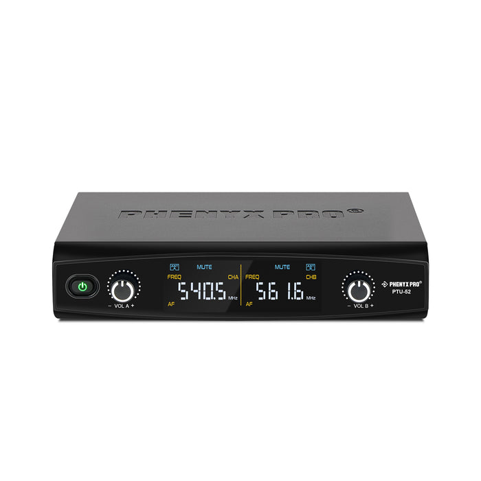 Phenyx Pro Best Budget Wireless PTU-52-1H1B Dual Wireless Microphone System - 30 Adjustable Frequency