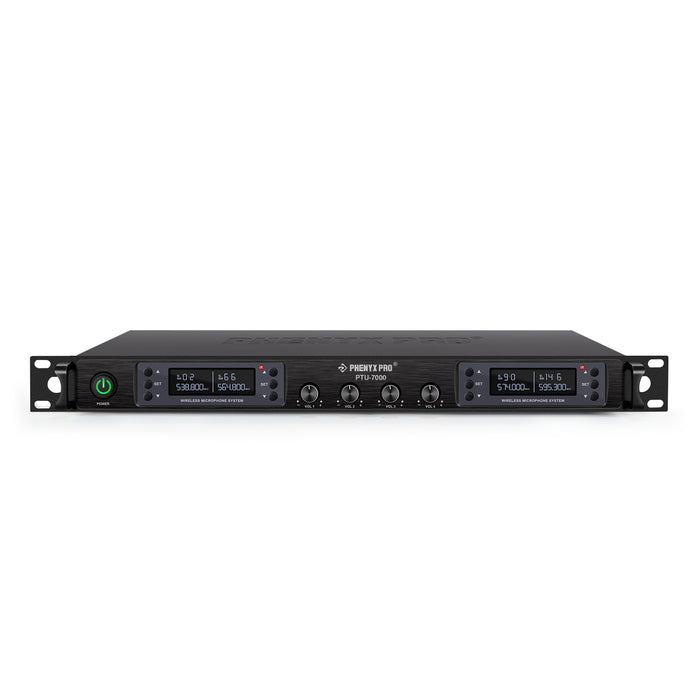 Phenyx Pro Best Budget Wireless PTU-7000-4H 4-channel UHF Wireless Microphone System, with 4x Handheld Dynamic Microphones, 328ft Range, Ideal for Singing, Karaoke, Church