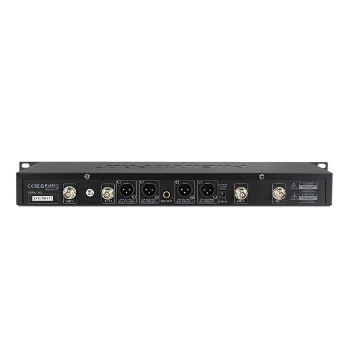 Phenyx Pro Best Budget Wireless PTU-7000-4H 4-channel UHF Wireless Microphone System, with 4x Handheld Dynamic Microphones, 328ft Range, Ideal for Singing, Karaoke, Church