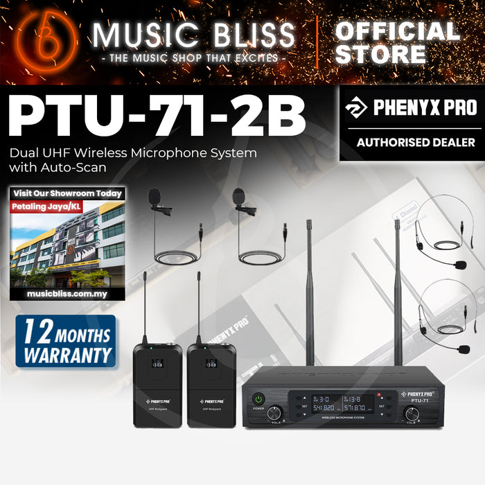 Phenyx Pro PTU-71-2B Dual UHF Wireless Microphone System with 2 Bodypacks