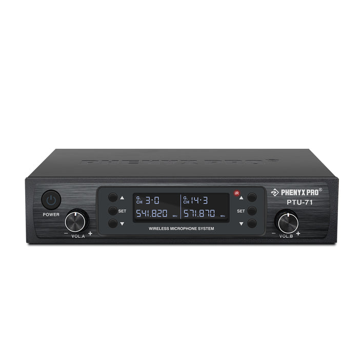 Phenyx Pro Best Budget Wireless PTU-71-2H Dual Handheld UHF Wireless Microphone System, Ideal for Public Speaking, Church, Karaoke
