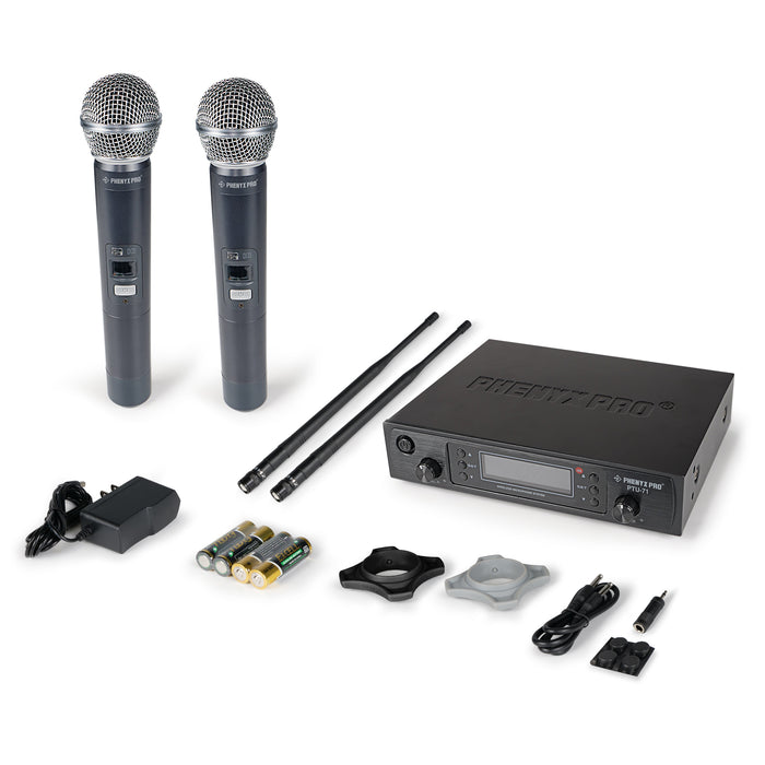 Phenyx Pro Best Budget Wireless PTU-71-2H Dual Handheld UHF Wireless Microphone System, Ideal for Public Speaking, Church, Karaoke