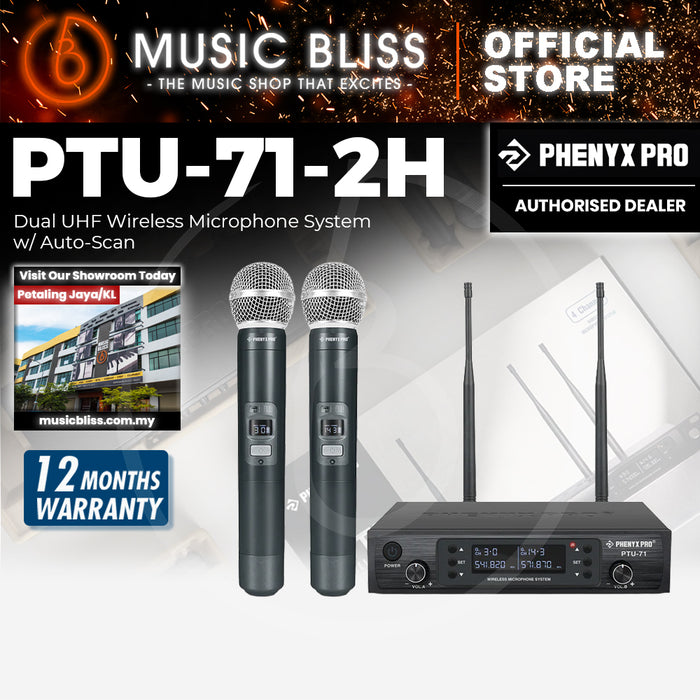 Phenyx Pro Best Budget Wireless PTU-71-2H Dual Handheld UHF Wireless Microphone System, Ideal for Public Speaking, Church, Karaoke