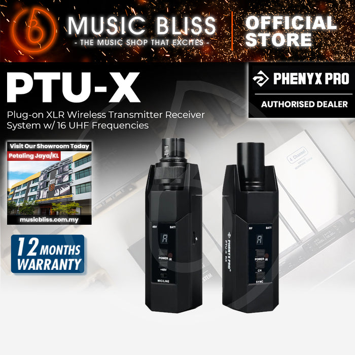 Phenyx Pro PTU-X Plug-on XLR Wireless Transmitter Receiver System w/ 16 UHF Frequencies