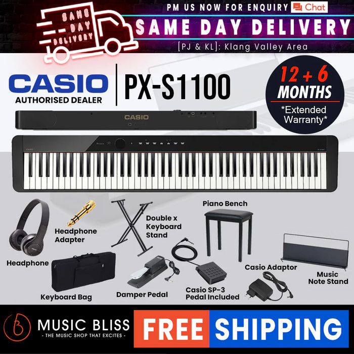 Casio PX-S1100 88-key Digital Piano with FREE Piano Bench - Black