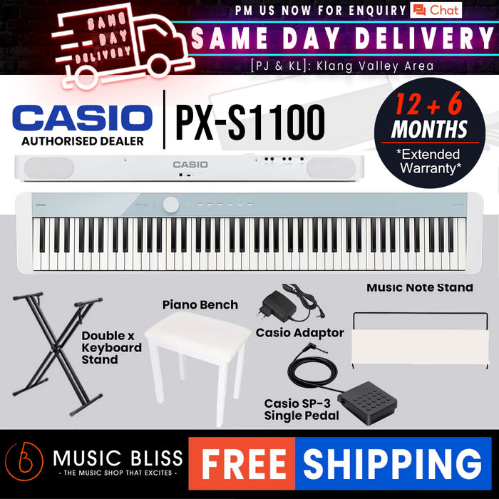 Casio PX-S1100 88-key Digital Piano with FREE Piano Bench - Calm Blue