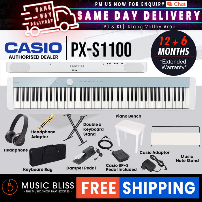 Casio PX-S1100 88-key Digital Piano with FREE Piano Bench - Calm Blue