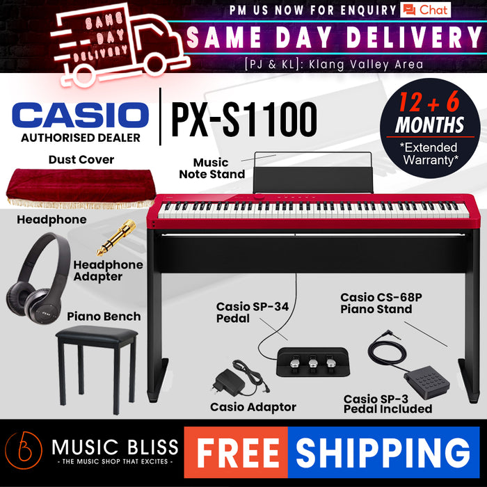 Casio PX-S1100 88-key Digital Piano Home Package - Red