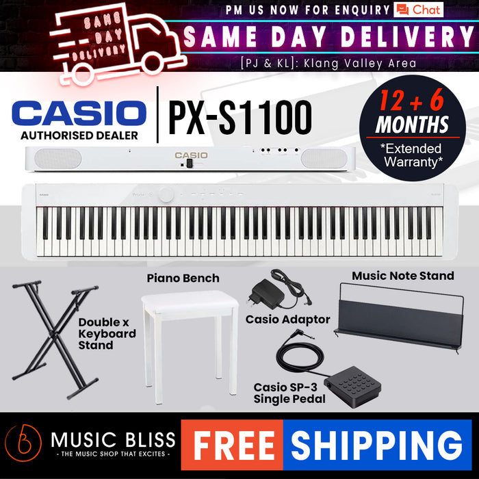 Casio PX-S1100 88-key Digital Piano with FREE Piano Bench - White