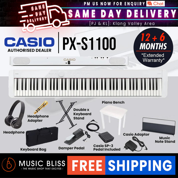 Casio PX-S1100 88-key Digital Piano with FREE Piano Bench - White